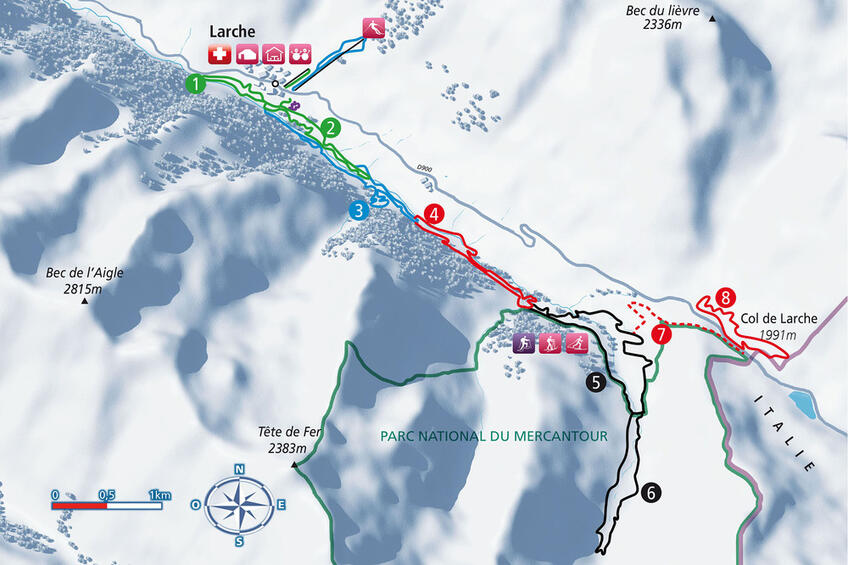 Plan de l'espace nordique de Val d'Oronaye - Larche